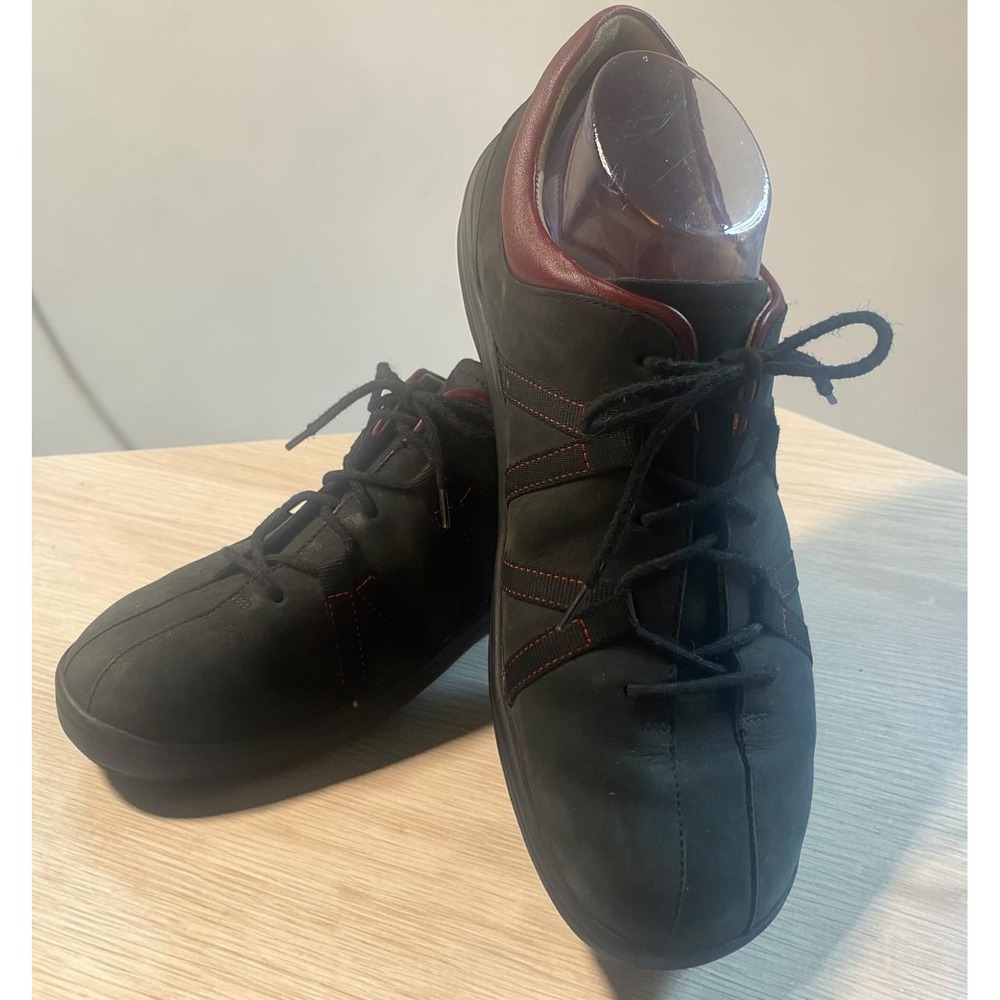 Finn Comfort Chelsea Nubuck Leather Sneakers Black Burgundy Womens EU41/US10.5